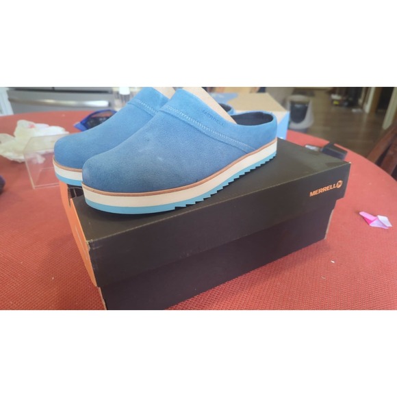 Merrell Shoes - Merrell Juno Clog Suede Bluestone Blue Platform Slip On Shoes J001198 Womens 9.5
